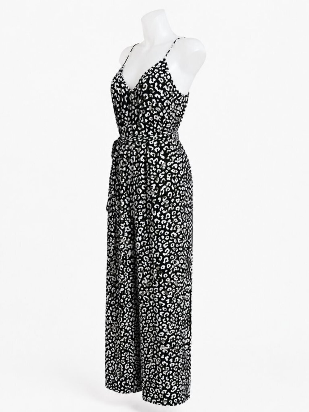 Scoop Black White Leopard Print Wide Leg Jumpsuit Medium 8-10 SS-311A - Picture 2 of 6